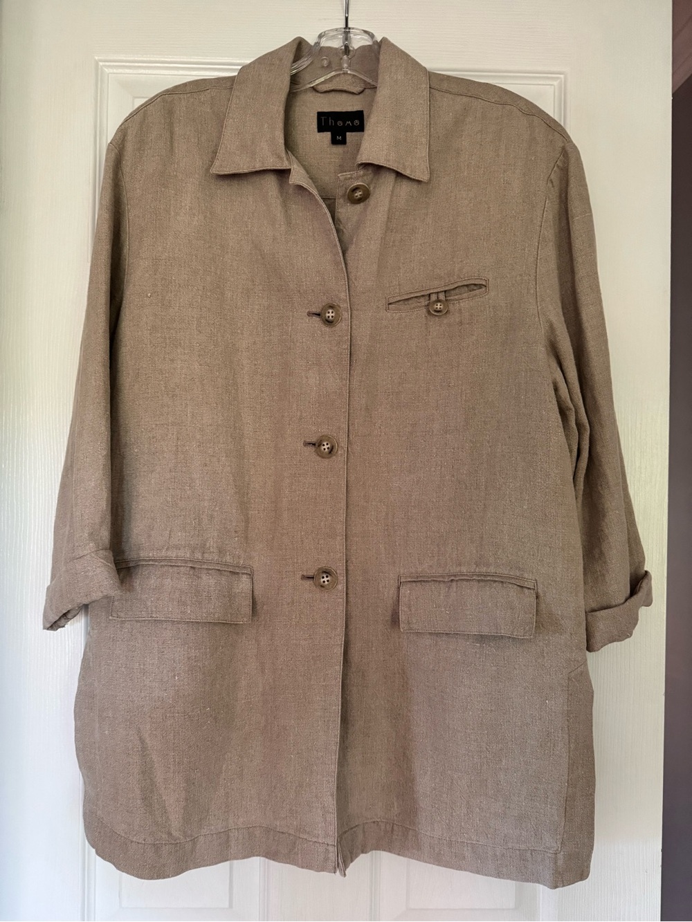 100% Linen Shirt Jacket Beige Medium